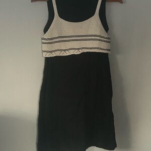 Black Dress with Cream Knit Overlay
